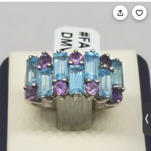 Vintage NH China Michael Valitutti Topaz/ Amethyst Sterling Silver Ring Size 6.5